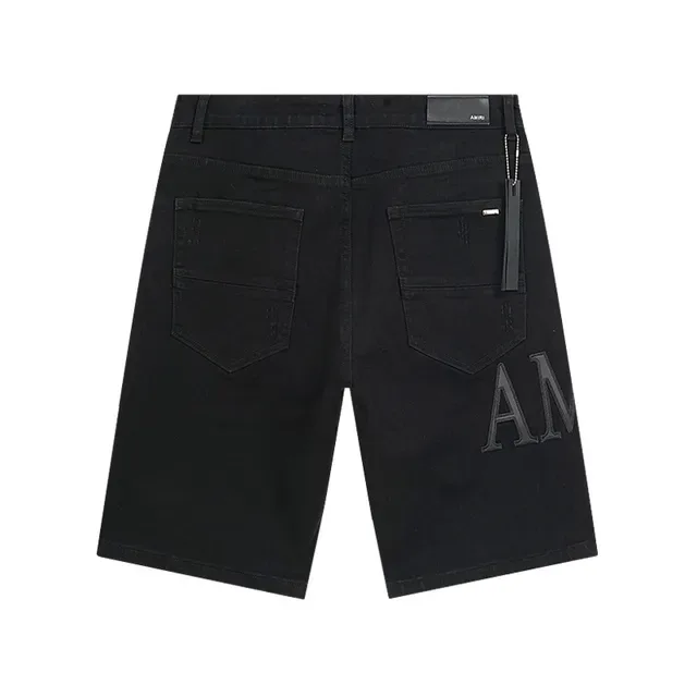 Amiri Embroidered Distressed Black Denim Shorts 3