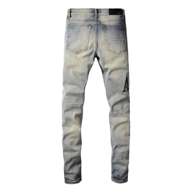 Amiri Skel Top Blue Beige Distressed Slim-Fit Jeans 2