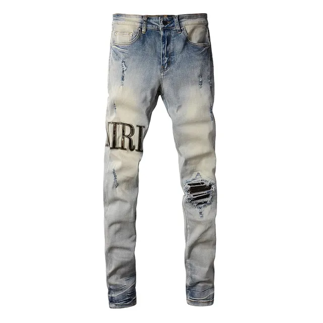 Amiri Skel Top Blue Beige Distressed Slim-Fit Jeans 3