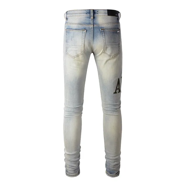 Amiri Skel Top Blue Beige Distressed Slim-Fit Jeans 4