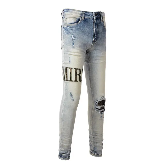Amiri Skel Top Blue Beige Distressed Slim-Fit Jeans 5