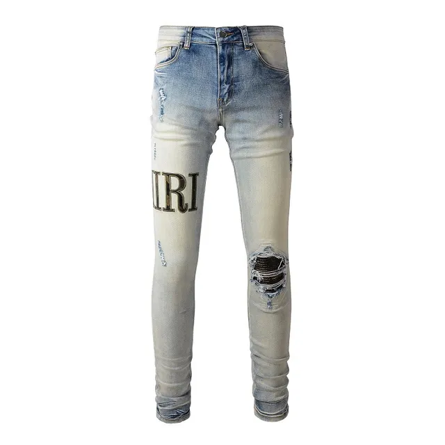 Amiri Skel Top Blue Beige Distressed Slim-Fit Jeans 6