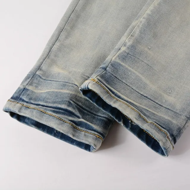 Amiri Skel Top Blue Beige Distressed Slim-Fit Jeans 8