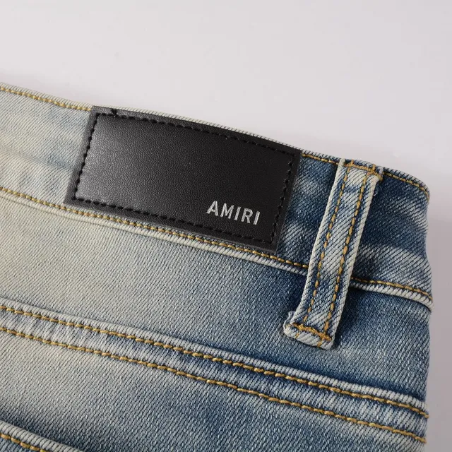 Amiri Skel Top Blue Beige Distressed Slim-Fit Jeans 9