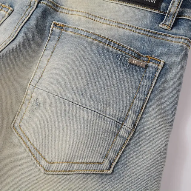 Amiri Skel Top Blue Beige Distressed Slim-Fit Jeans 10