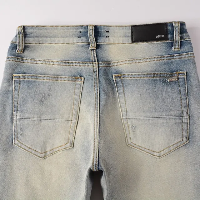 Amiri Skel Top Blue Beige Distressed Slim-Fit Jeans 11