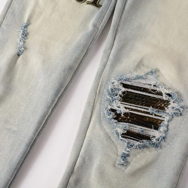 Amiri Skel Top Blue Beige Distressed Slim-Fit Jeans 12