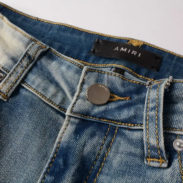 Amiri Skel Top Blue Beige Distressed Slim-Fit Jeans 16