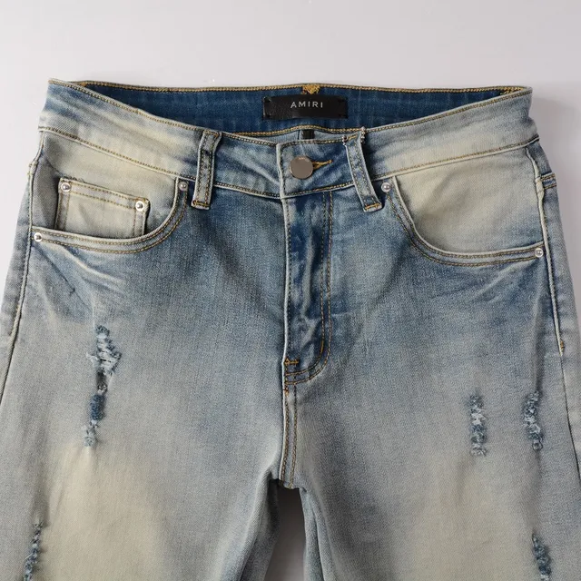 Amiri Skel Top Blue Beige Distressed Slim-Fit Jeans 17