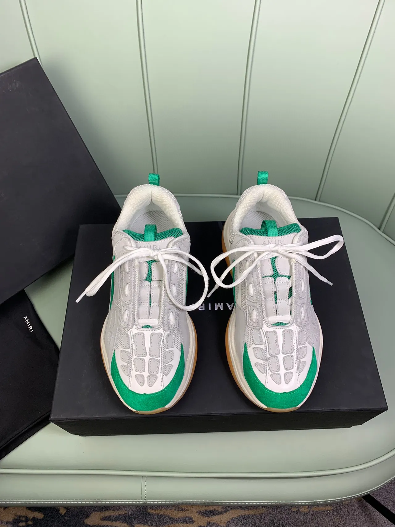 Amiri Skel Top Low White Green Chunky Sneakers 5