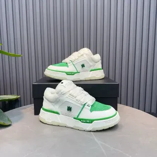 Amiri White Green Court-Inspired Silhouette Layered Synthetic And Mesh Upper Lifestyle Sneakers