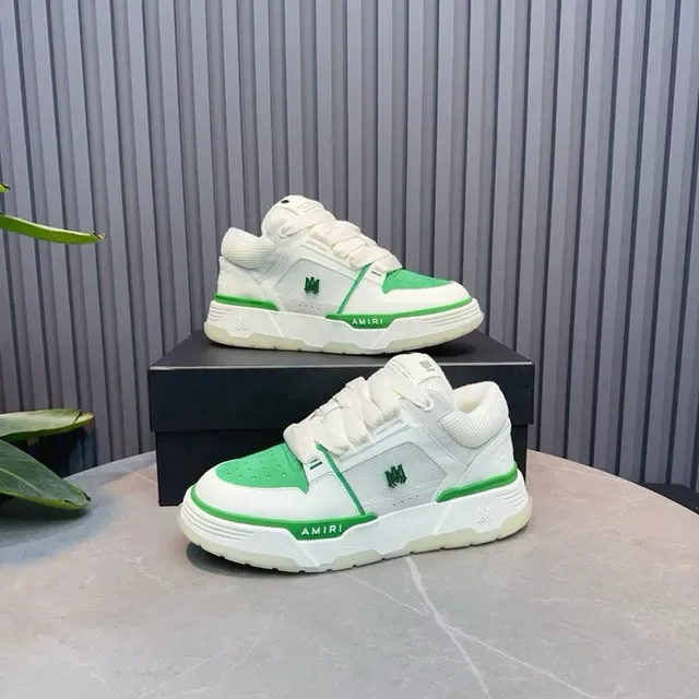 Amiri White Green Court-Inspired Silhouette Layered Synthetic And Mesh Upper Lifestyle Sneakers 4