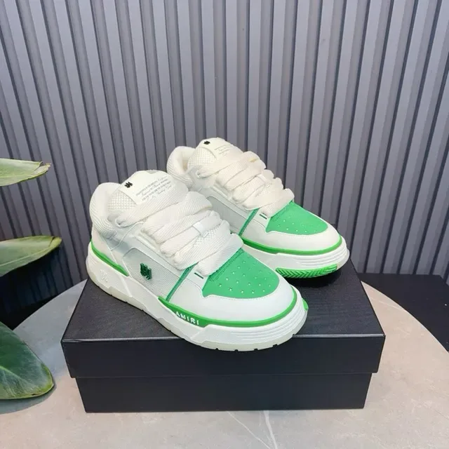 Amiri White Green Court-Inspired Silhouette Layered Synthetic And Mesh Upper Lifestyle Sneakers 5