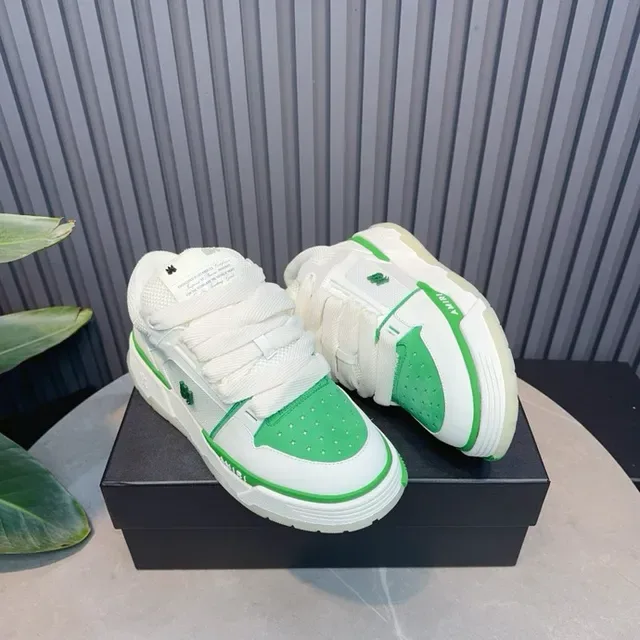 Amiri White Green Court-Inspired Silhouette Layered Synthetic And Mesh Upper Lifestyle Sneakers 7