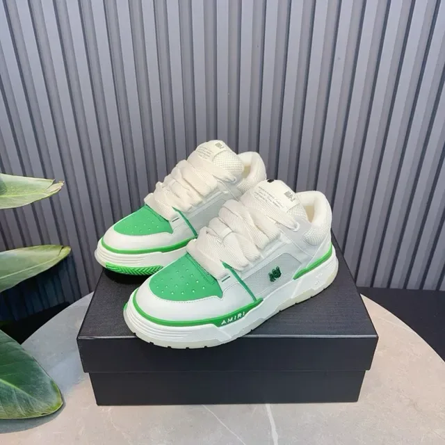 Amiri White Green Court-Inspired Silhouette Layered Synthetic And Mesh Upper Lifestyle Sneakers 9