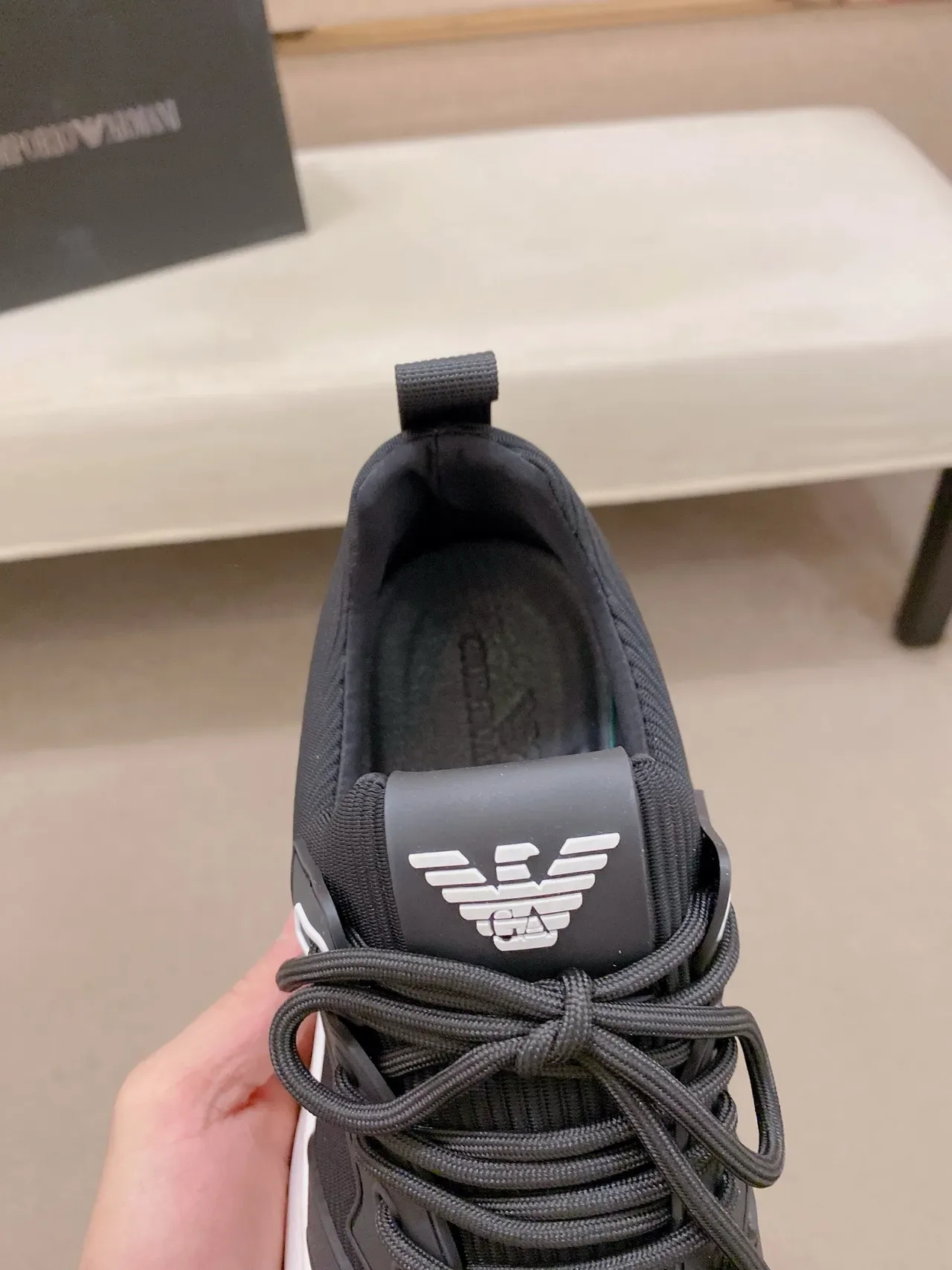 Armani Exchange Black and White Ribbed Knit Chunky Sneakers 5