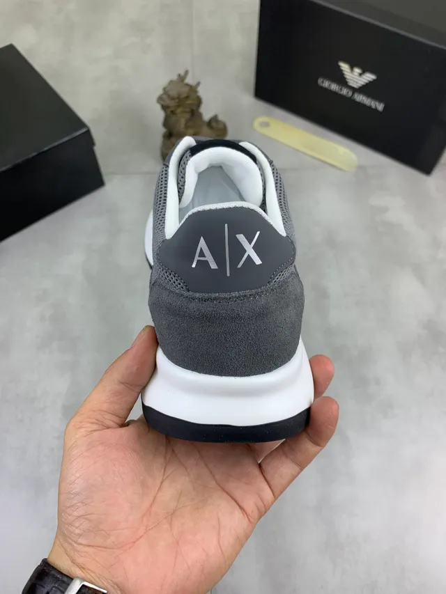 Armani Exchange Gray White Mesh-Suede Hybrid Upper Contrast Midsole Lifestyle Sneakers 3