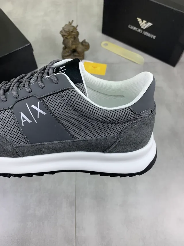 Armani Exchange Gray White Mesh-Suede Hybrid Upper Contrast Midsole Lifestyle Sneakers 4