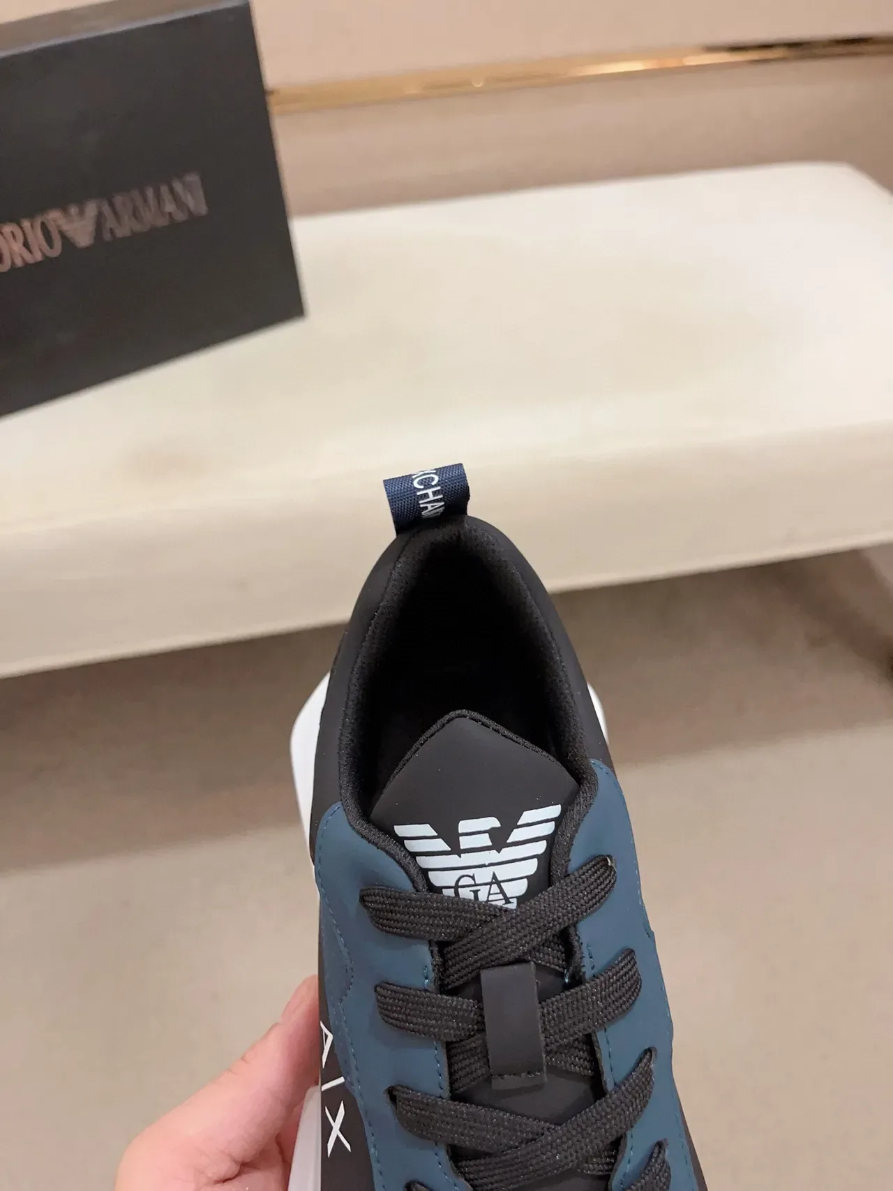 Armani Exchange Navy Black Mixed-Material Upper Sculpted Translucent Sole Sneakers 6