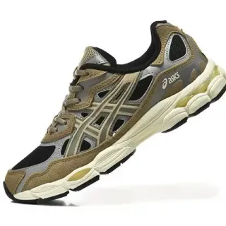 ASICS Beige Gray Layered Synthetic Cage Open Mesh Ventilation Running Shoes