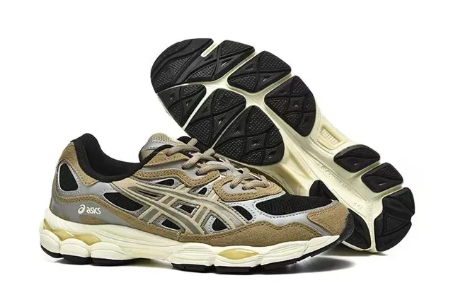 ASICS Beige Gray Layered Synthetic Cage Open Mesh Ventilation Running Shoes 4