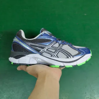 ASICS Blue Green Engineered Mesh Upper Silver Tiger Stripe Cage Running Shoes