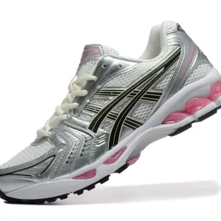 ASICS Silver Pink Metallic Synthetic Overlays White Mesh Base Running Shoes
