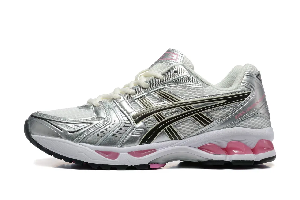 ASICS Silver Pink Metallic Synthetic Overlays White Mesh Base Running Shoes 2