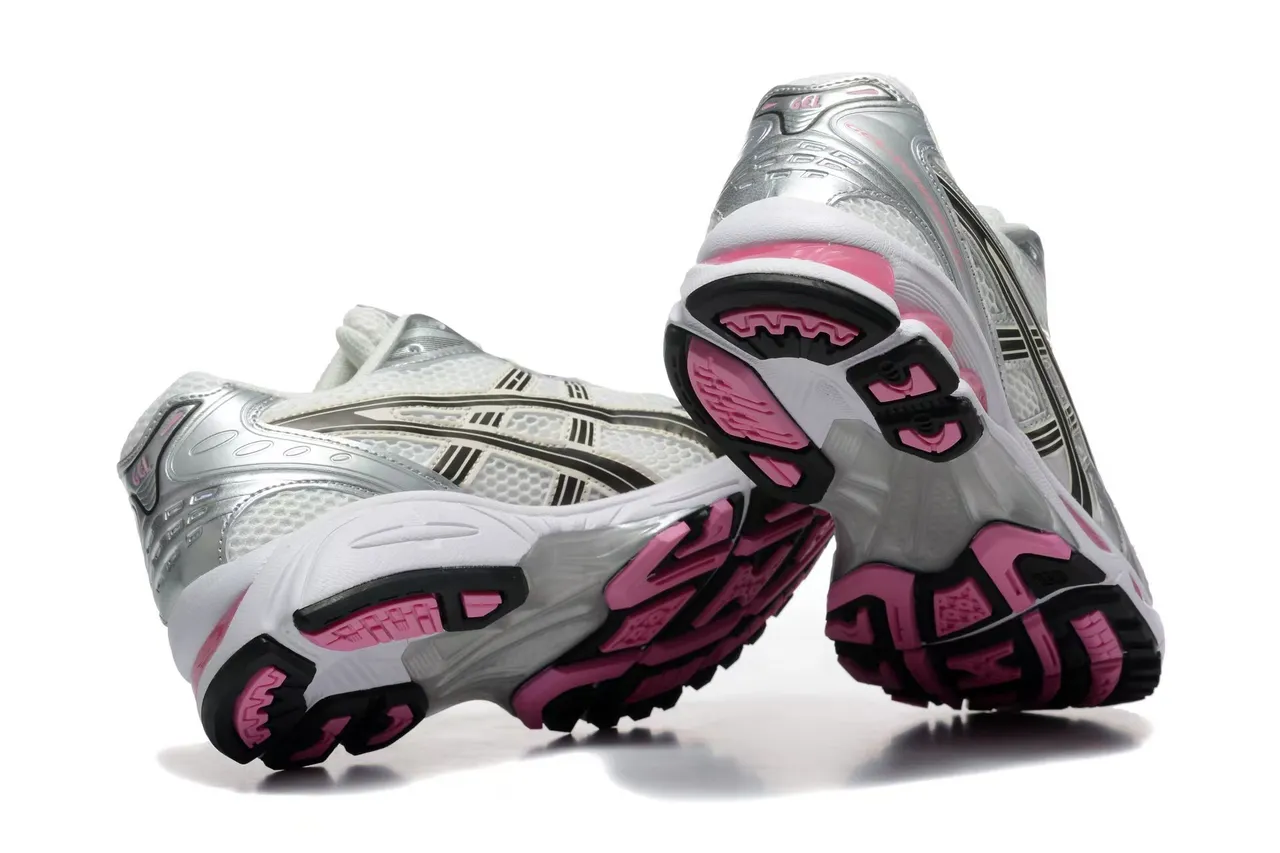ASICS Silver Pink Metallic Synthetic Overlays White Mesh Base Running Shoes 5