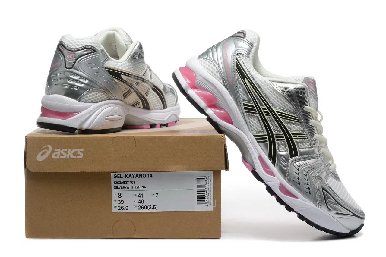 ASICS Silver Pink Metallic Synthetic Overlays White Mesh Base Running Shoes 6