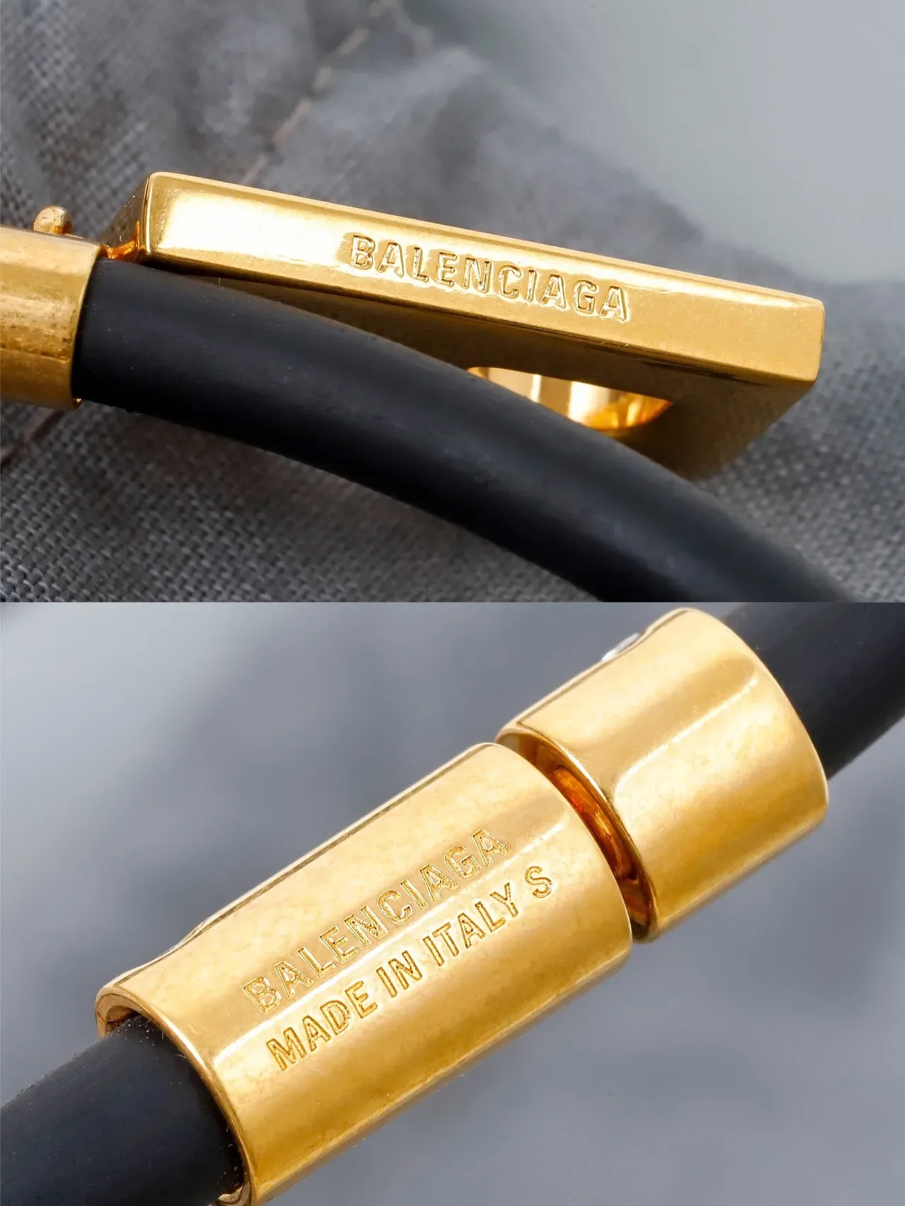 Balenciaga B Logo قلادة سوداء ذهبية بحبل مطاطي 3
