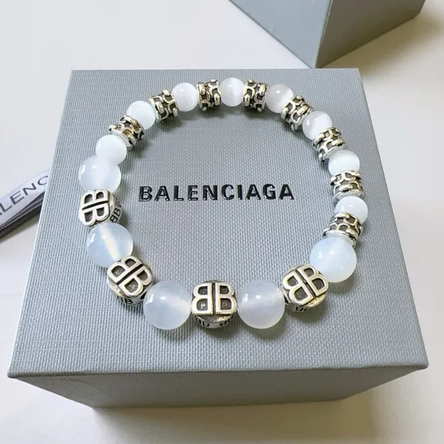 Balenciaga BB Bead White Silver Beaded Logo-Integrated Bracelet 2