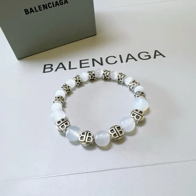 Balenciaga BB Bead White Silver Beaded Logo-Integrated Bracelet 4