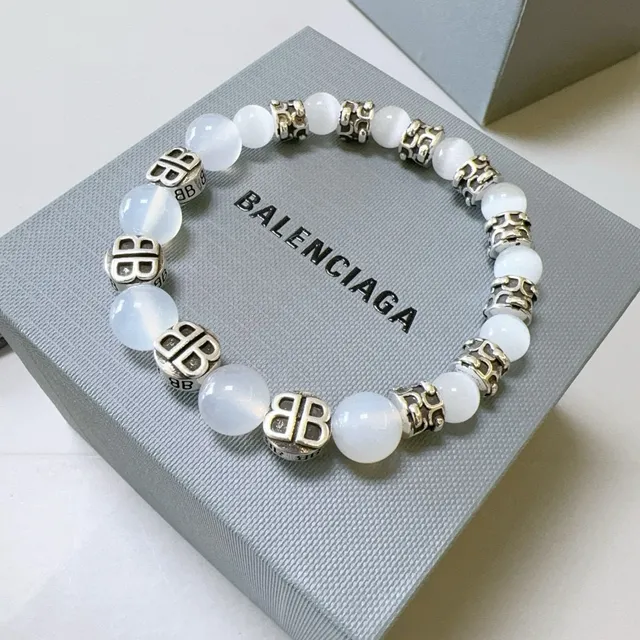 Balenciaga BB Bead White Silver Beaded Logo-Integrated Bracelet 5