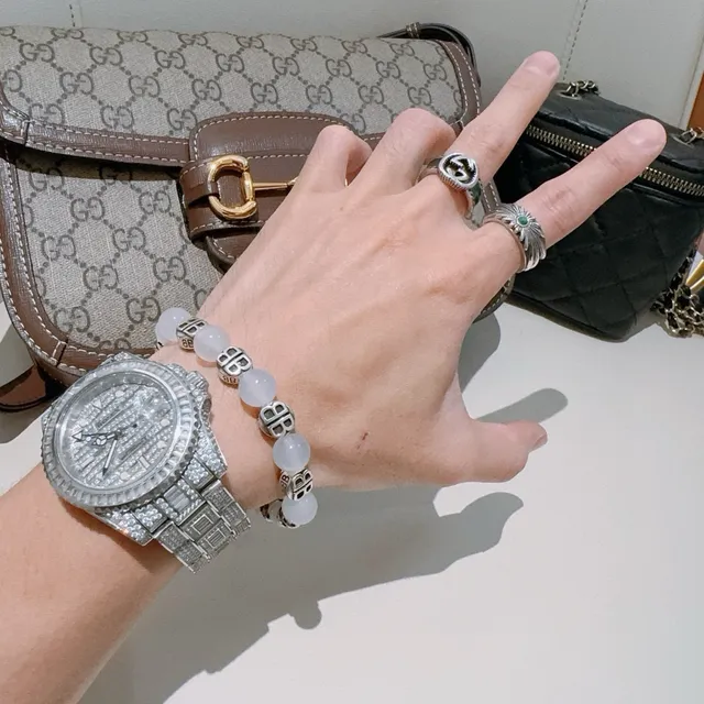 Balenciaga BB Bead White Silver Beaded Logo-Integrated Bracelet 6