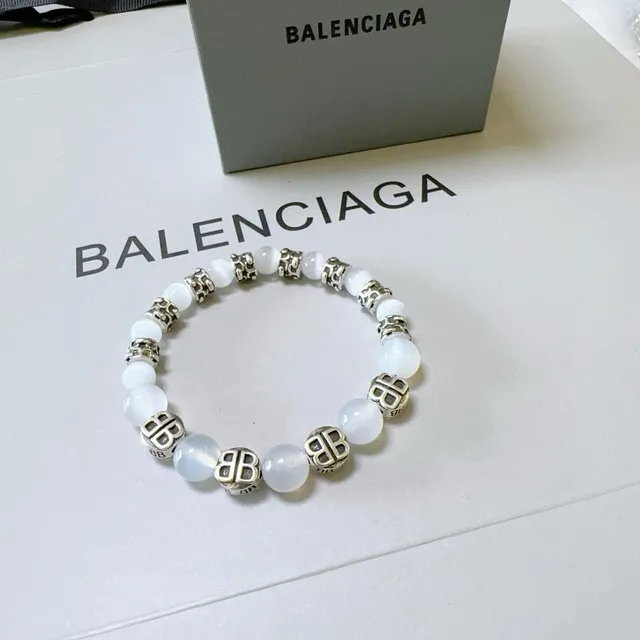Balenciaga BB Bead White Silver Beaded Logo-Integrated Bracelet 7