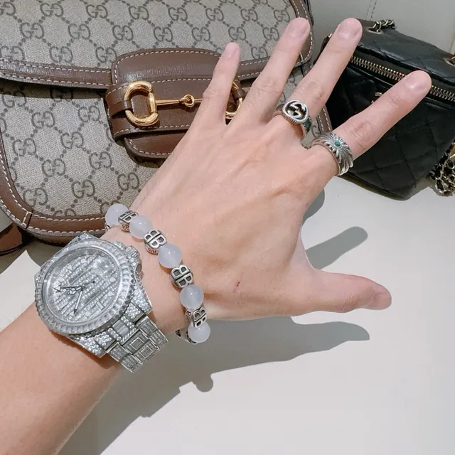 Balenciaga BB Bead White Silver Beaded Logo-Integrated Bracelet 8