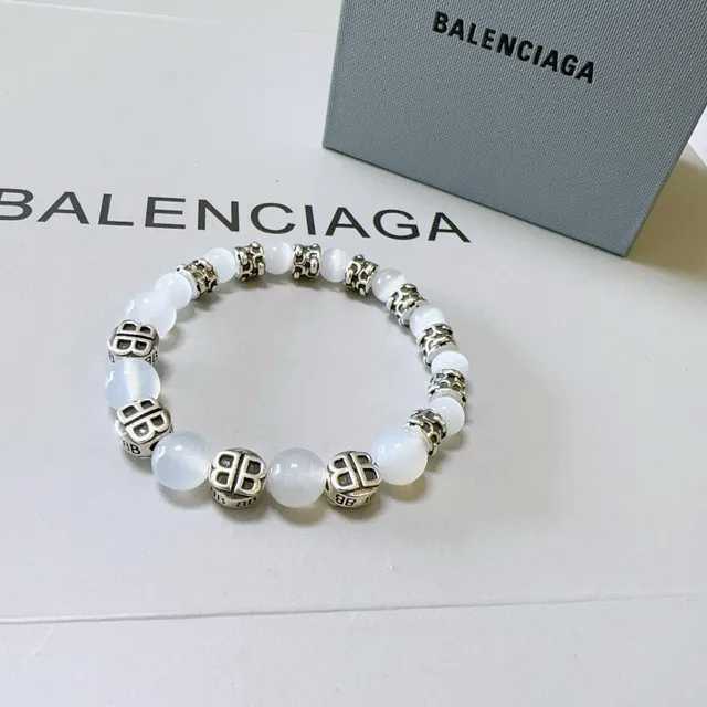Balenciaga BB Bead White Silver Beaded Logo-Integrated Bracelet 9
