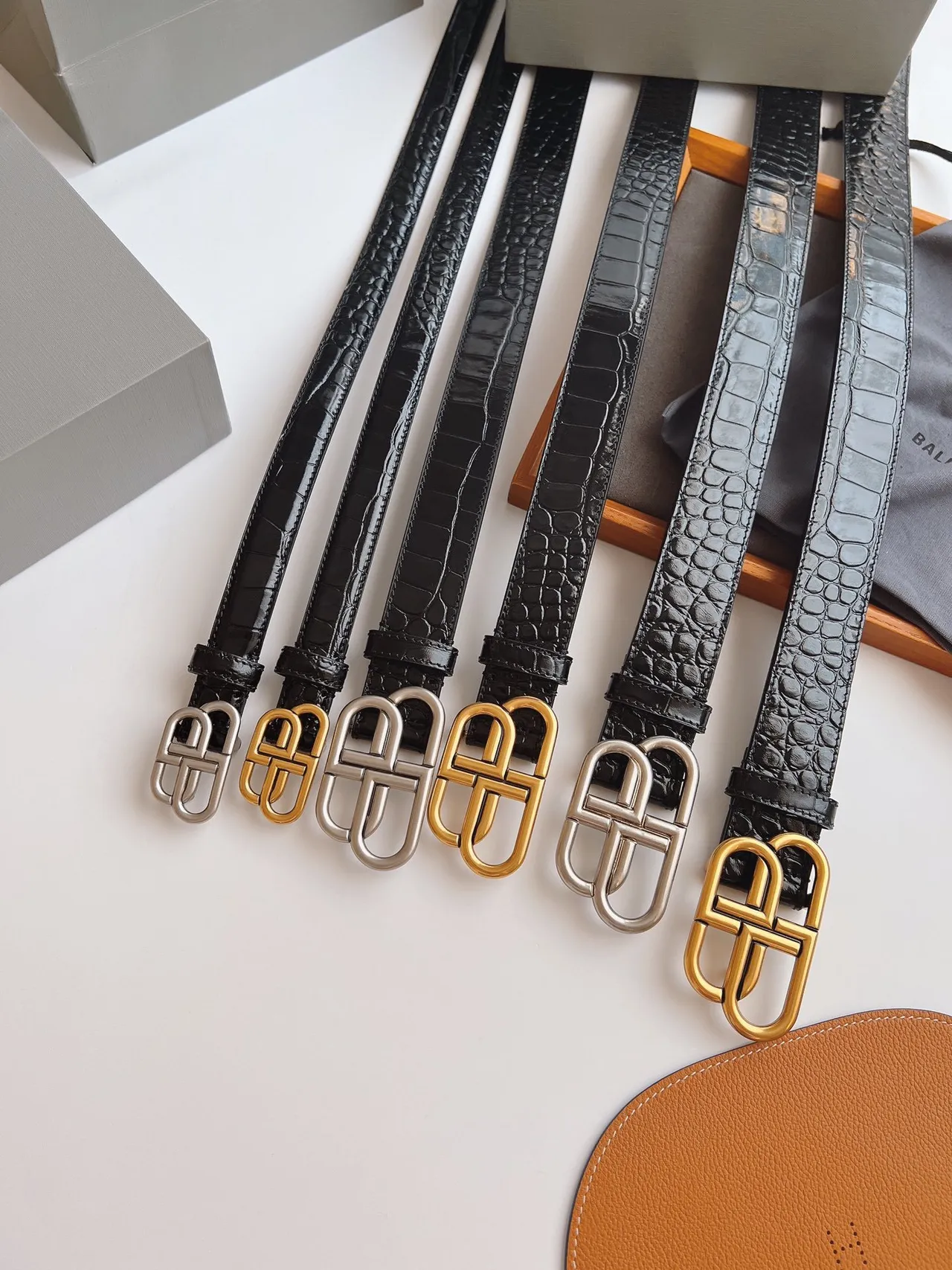 Balenciaga BB Belt Black Crocodile-Embossed Leather Belt 3