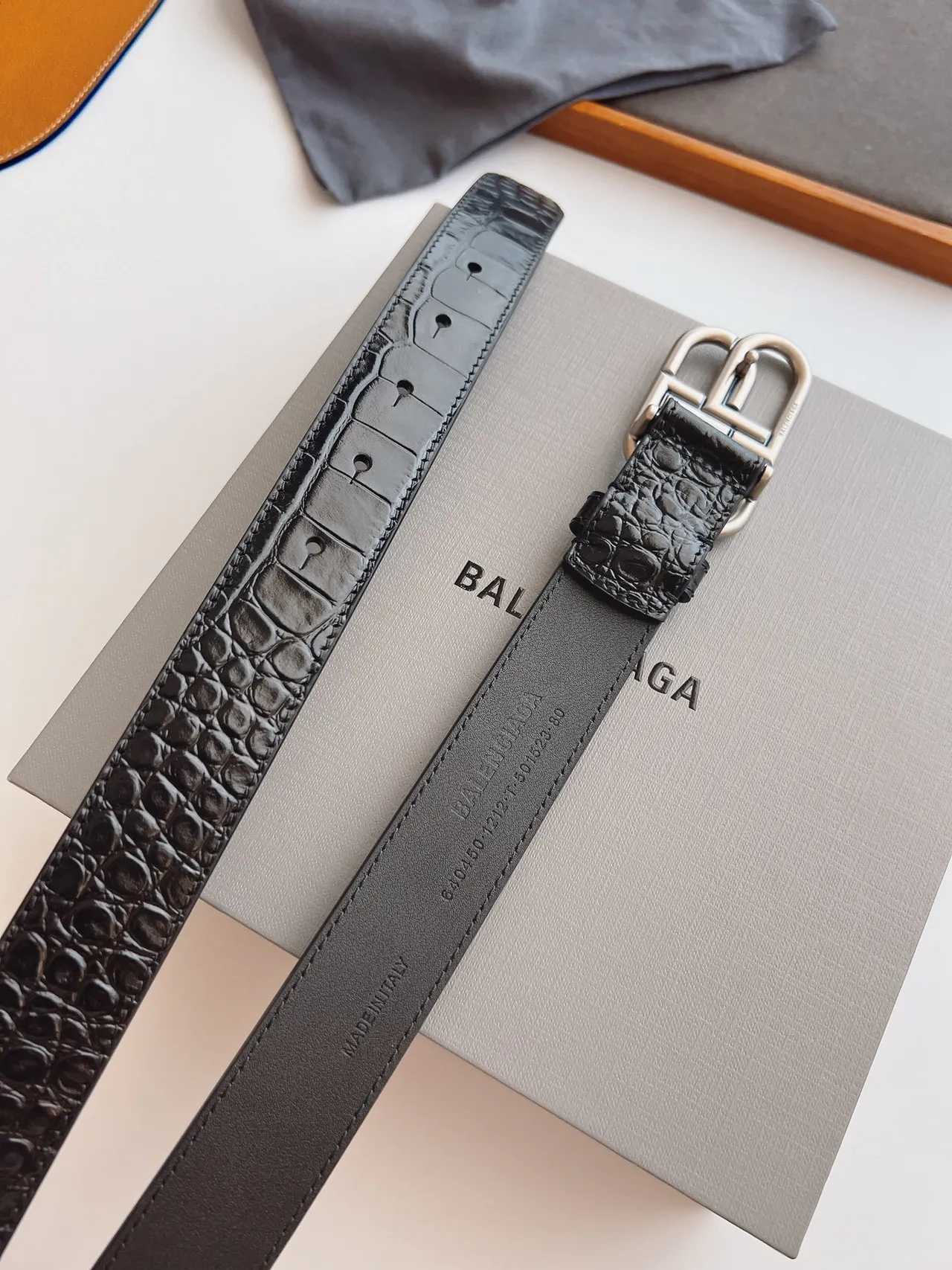 Balenciaga BB Belt Black Crocodile-Embossed Leather Belt 5