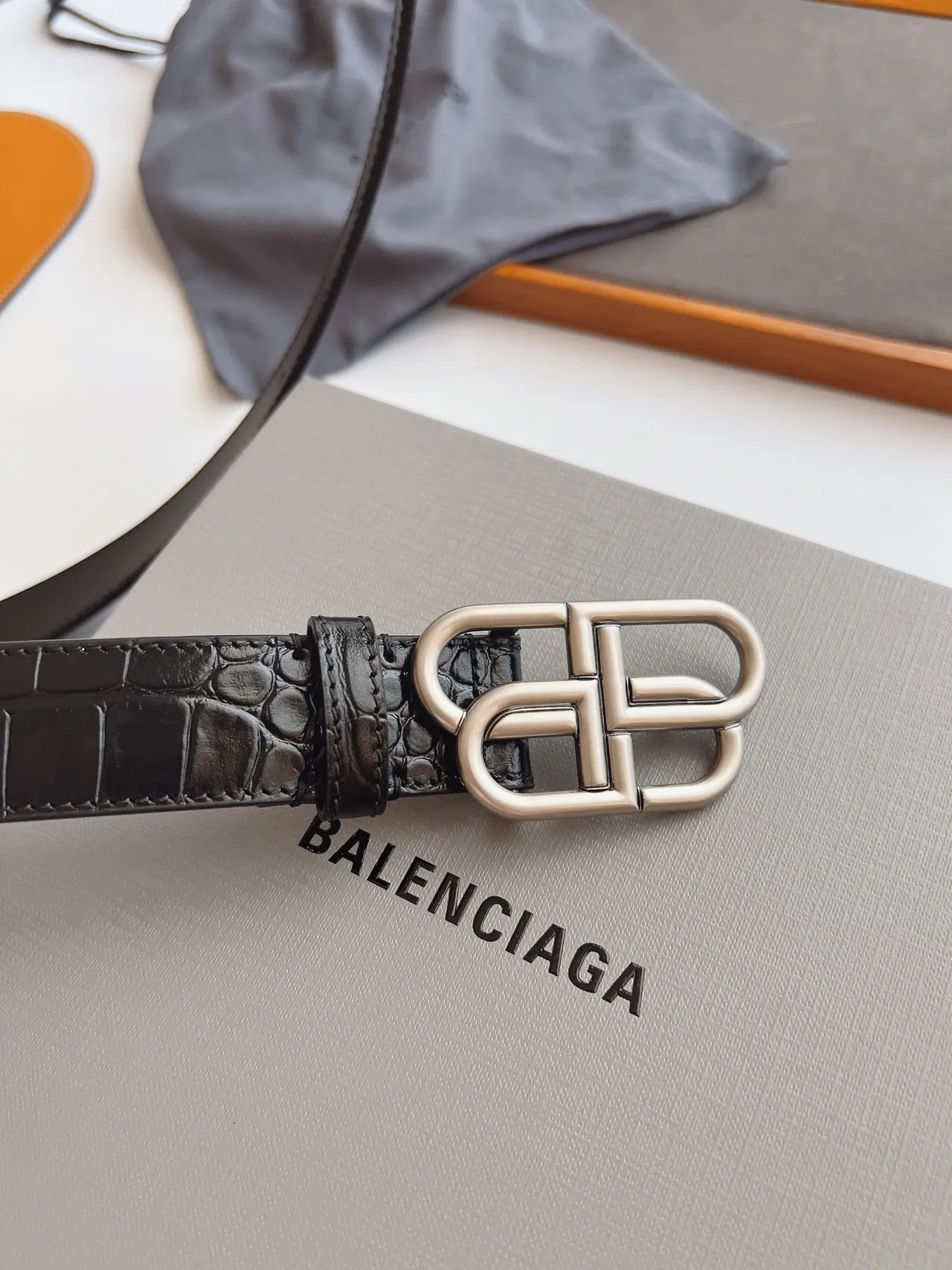 Balenciaga BB Belt Black Crocodile-Embossed Leather Belt 6