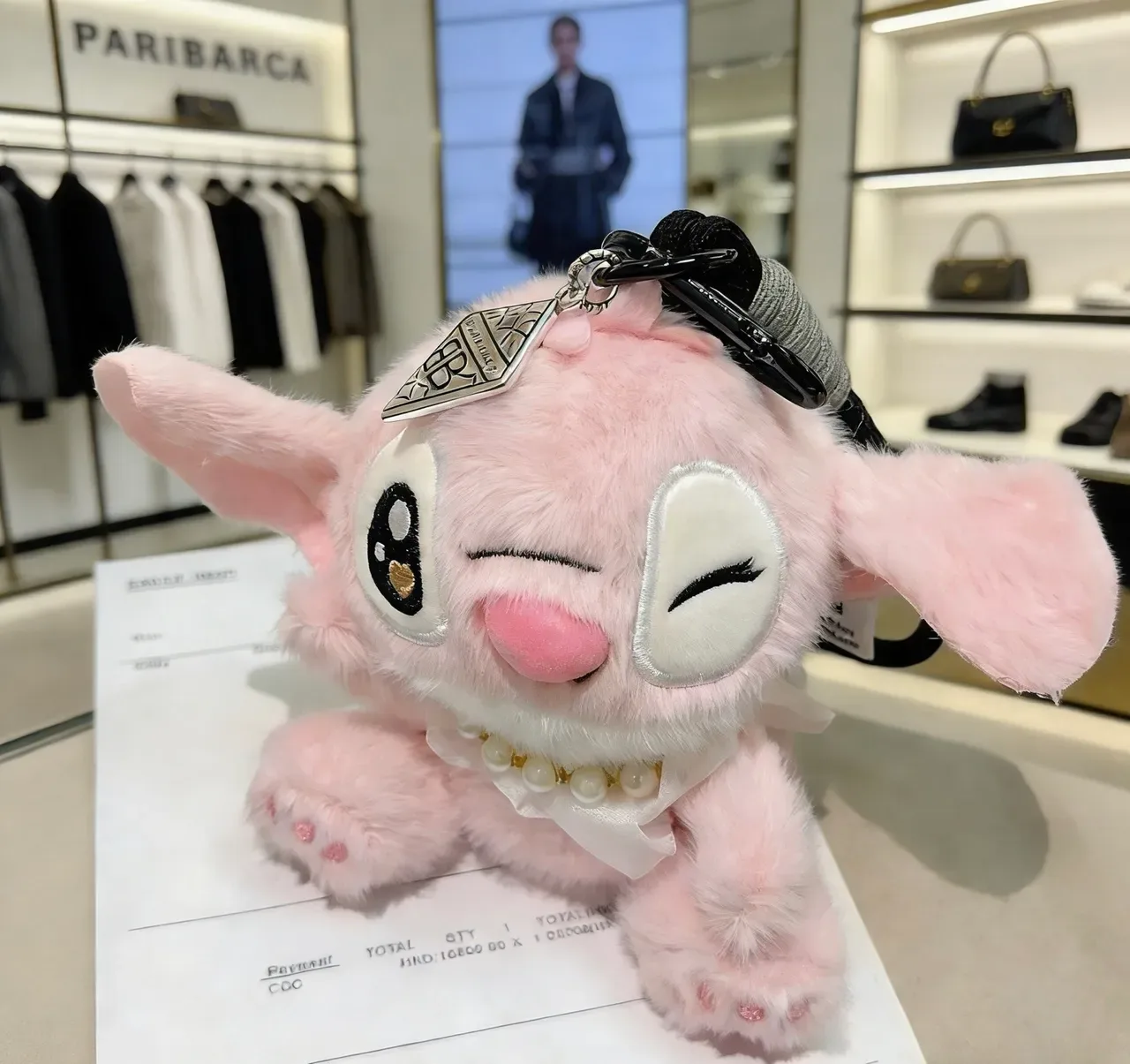 Balenciaga BB Logo Pink White Plush Stuffed Character Satin Bow Collar Handbag 2