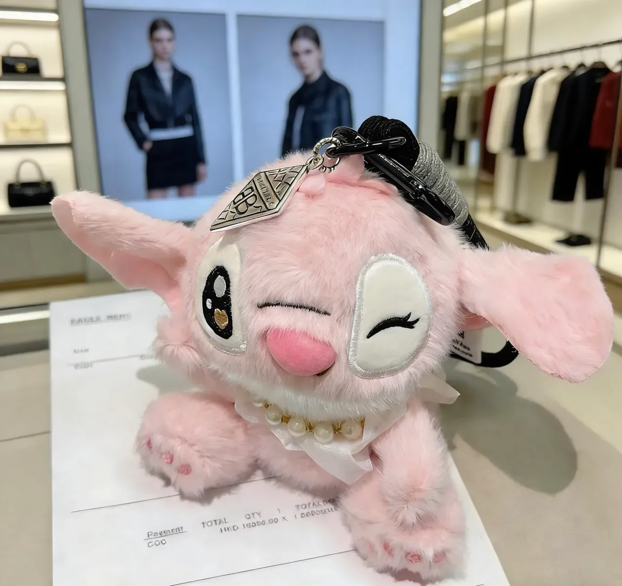 Balenciaga BB Logo Pink White Plush Stuffed Character Satin Bow Collar Handbag 6