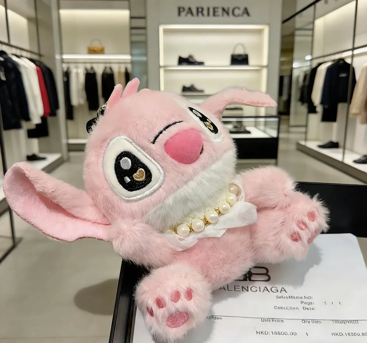 Balenciaga BB Logo Pink White Plush Stuffed Character Satin Bow Collar Handbag 8