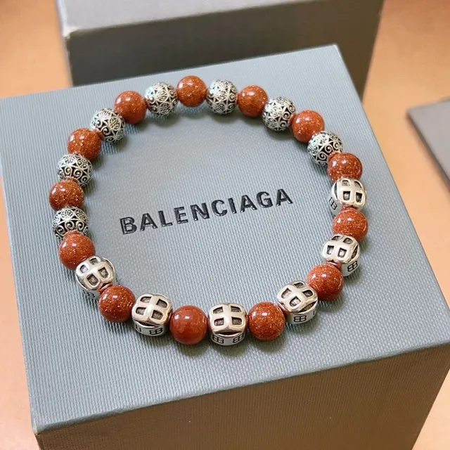 Balenciaga BB سوارة برتقالية فضية مطرزة بحجر الذهب ومعدن 3
