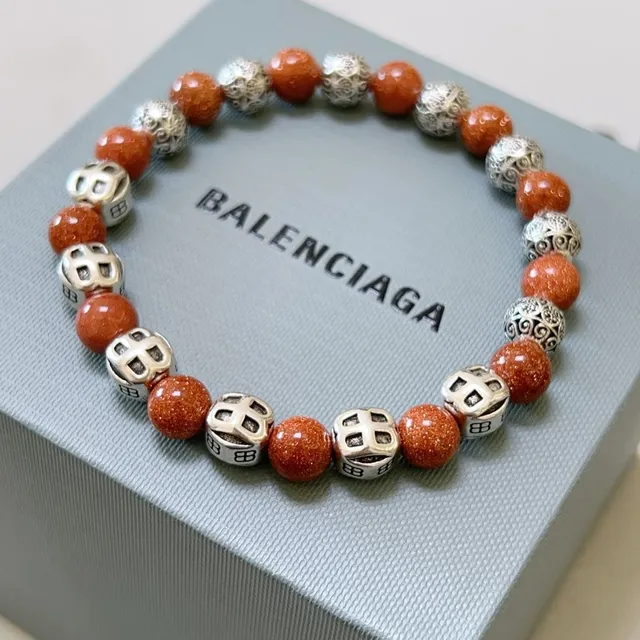 Balenciaga BB سوارة برتقالية فضية مطرزة بحجر الذهب ومعدن 6
