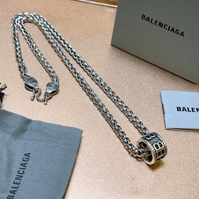 Balenciaga BB Pendant Braided Wheat Chain Necklace 2