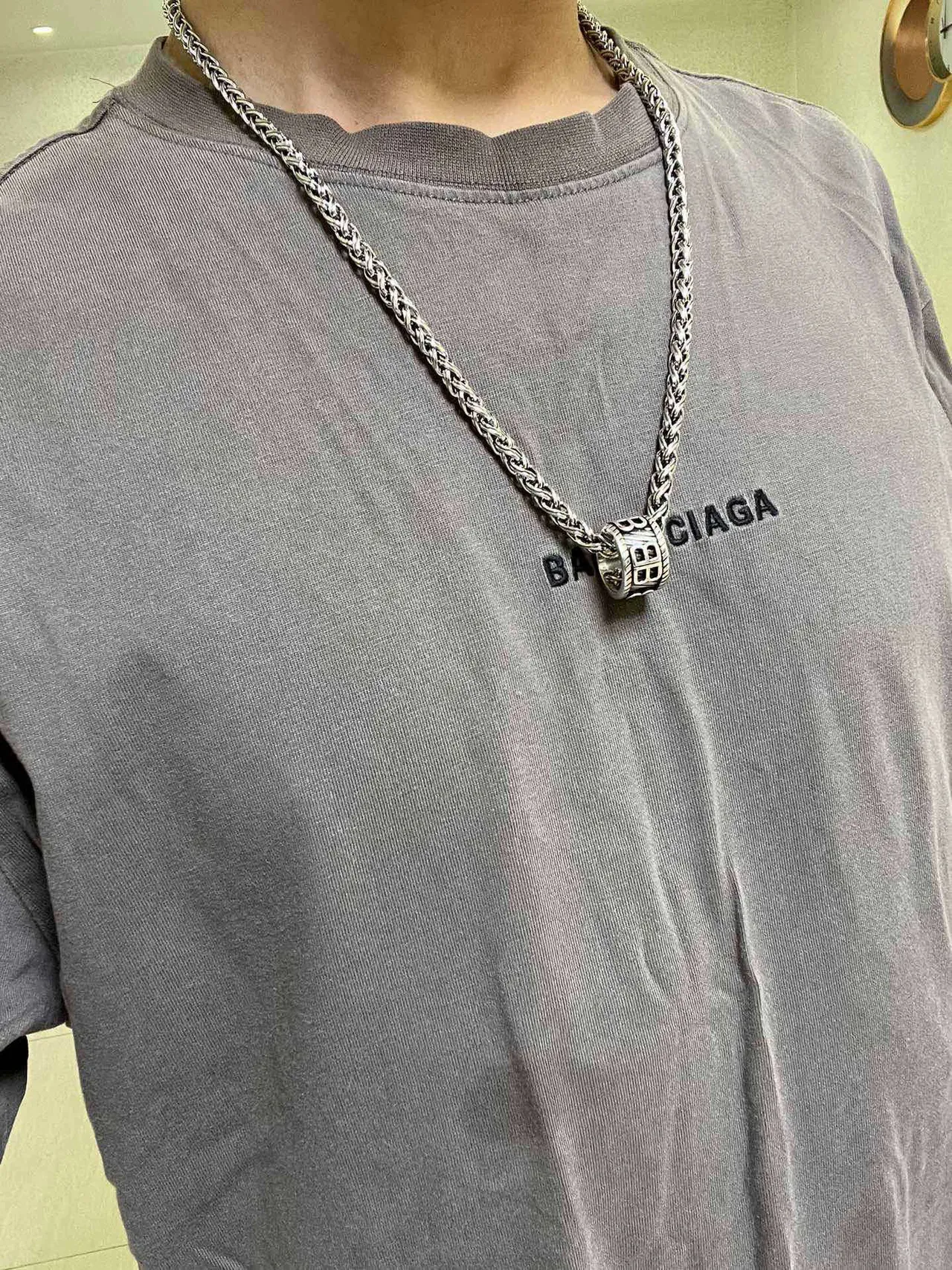 Balenciaga BB Pendant Braided Wheat Chain Necklace 8