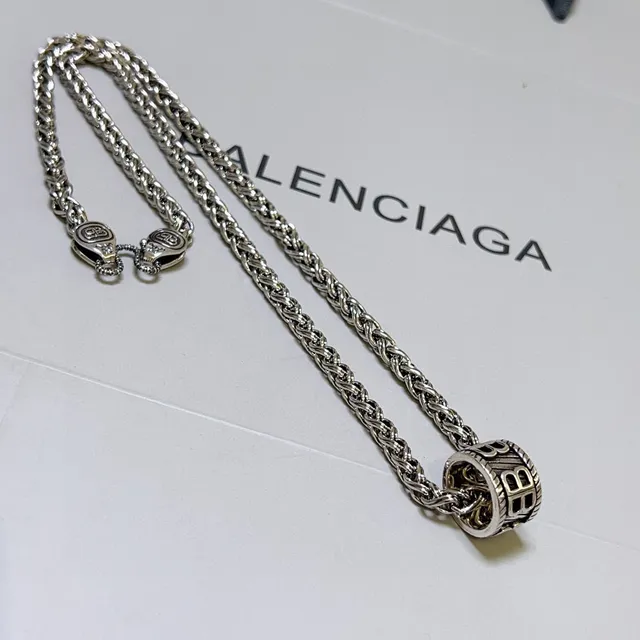 Balenciaga BB Pendant Braided Wheat Chain Necklace 4