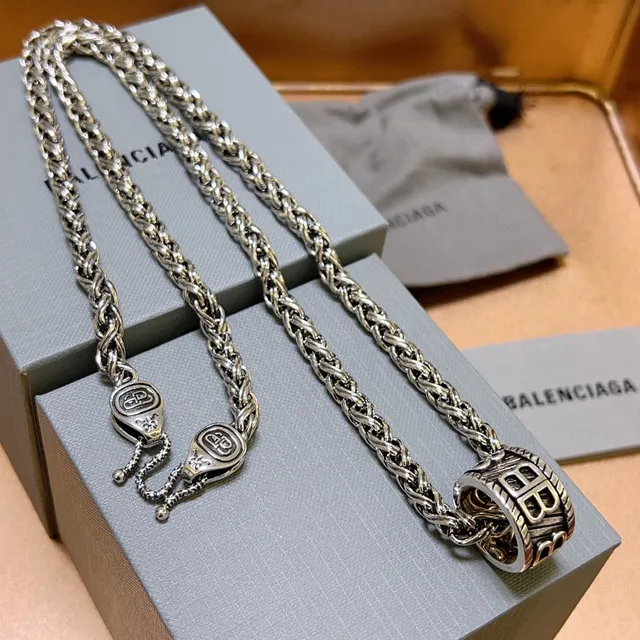 Balenciaga BB Pendant Braided Wheat Chain Necklace 5